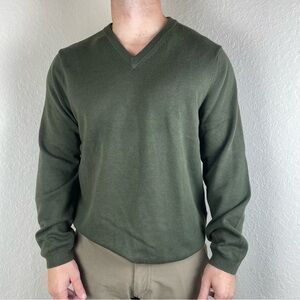 Eddie Bauer Tall L Green V-Neck Sweater Cotton Blend Classic Fit